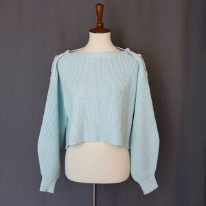 ADEAM Oversize XS Light Blue Sailing Sweater Crop Button Shoulder